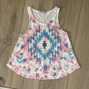 Chloe K Floral Geometric Tank Top - Pink and Blue